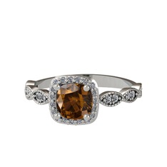 Minimal Tate Yüzük - Dumanlı kuvars ve pırlanta 18 ayar beyaz altın yüzük (0.352 karat) #1ajnzgg