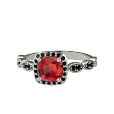 Garnet ve siyah zirkon 8 ayar beyaz altın yüzük