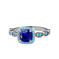 Lab safir ve akuamarin 925 ayar gümüş yüzük