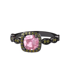 Minimal Tate Yüzük - Pembe kuvars ve peridot 925 ayar siyah rodyum kaplama gümüş yüzük #1cmpk1v