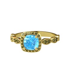 Minimal Tate Yüzük - Akuamarin ve peridot 8 ayar altın yüzük #1czo04