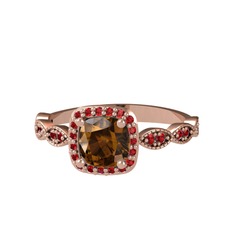 Minimal Tate Yüzük - Dumanlı kuvars ve garnet 18 ayar rose altın yüzük #1d25juh