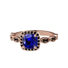 Minimal Tate Yüzük - Lab safir ve siyah zirkon 8 ayar rose altın yüzük #1d9r90g