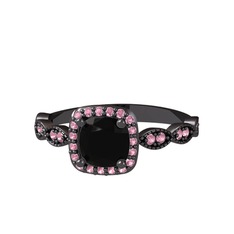 Minimal Tate Yüzük - Siyah zirkon ve pembe kuvars 925 ayar siyah rodyum kaplama gümüş yüzük #1dtxwye