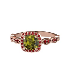 Peridot ve garnet 14 ayar rose altın yüzük