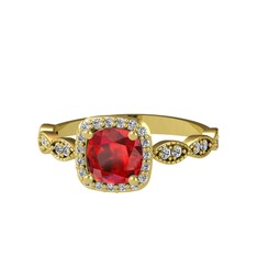 Garnet ve swarovski 14 ayar altın yüzük