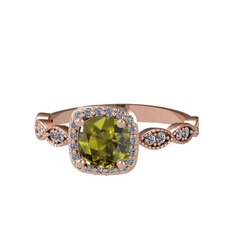 Minimal Tate Yüzük - Peridot ve pırlanta 18 ayar rose altın yüzük (0.352 karat) #1g43o7o