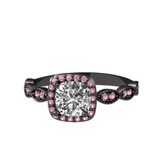 Minimal Tate Yüzük - Beyaz zirkon ve pembe kuvars 925 ayar siyah rodyum kaplama gümüş yüzük #1gez6jd