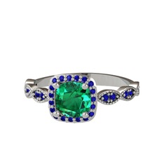 Minimal Tate Yüzük - Yeşil kuvars ve lab safir 14 ayar beyaz altın yüzük #1ggmnz0