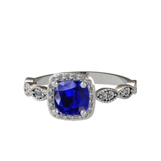 Minimal Tate Yüzük - Lab safir ve pırlanta 8 ayar beyaz altın yüzük (0.352 karat) #1gnaszv