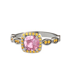 Minimal Tate Yüzük - Pembe kuvars ve sitrin 14 ayar beyaz altın yüzük #1gxy82i