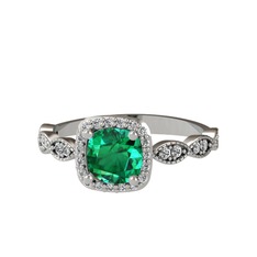 Minimal Tate Yüzük - Yeşil kuvars ve beyaz zirkon 8 ayar beyaz altın yüzük #1i5xrdl