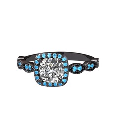 Minimal Tate Yüzük - Pırlanta ve akuamarin 925 ayar siyah rodyum kaplama gümüş yüzük (0.92 karat) #1ige65g