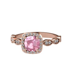 Pembe kuvars ve beyaz zirkon 8 ayar rose altın yüzük