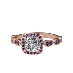 Swarovski ve ametist 8 ayar rose altın yüzük