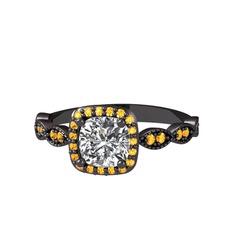 Minimal Tate Yüzük - Swarovski ve sitrin 925 ayar siyah rodyum kaplama gümüş yüzük #1lgazt4