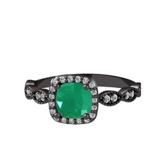 Minimal Tate Yüzük - Kök zümrüt ve swarovski 925 ayar siyah rodyum kaplama gümüş yüzük #1mddt6o