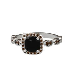 Minimal Tate Yüzük - Siyah zirkon ve dumanlı kuvars 14 ayar beyaz altın yüzük #1mf834w