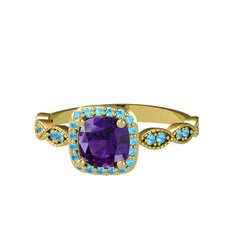 Minimal Tate Yüzük - Ametist ve akuamarin 14 ayar altın yüzük #1mizd30