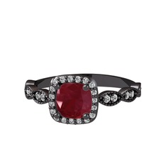 Minimal Tate Yüzük - Kök yakut ve swarovski 925 ayar siyah rodyum kaplama gümüş yüzük #1mryp7h