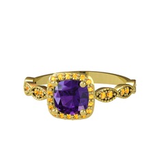 Minimal Tate Yüzük - Ametist ve sitrin 14 ayar altın yüzük #1mto2d8