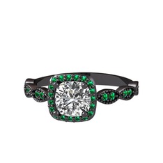 Minimal Tate Yüzük - Swarovski ve yeşil kuvars 925 ayar siyah rodyum kaplama gümüş yüzük #1mtzoxe