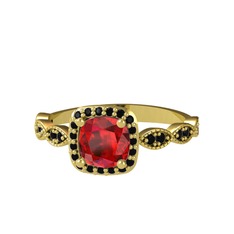 Garnet ve siyah zirkon 18 ayar altın yüzük