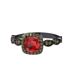 Minimal Tate Yüzük - Garnet ve peridot 925 ayar siyah rodyum kaplama gümüş yüzük #1n8pthg