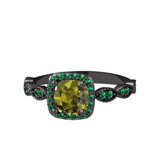 Peridot ve yeşil kuvars 925 ayar siyah rodyum kaplama gümüş yüzük