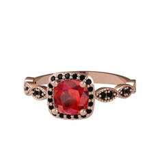 Minimal Tate Yüzük - Garnet ve siyah zirkon 8 ayar rose altın yüzük #1pj1z46