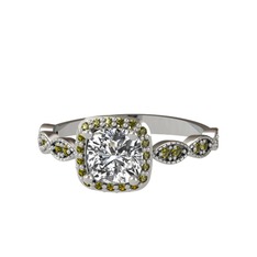 Minimal Tate Yüzük - Swarovski ve peridot 14 ayar beyaz altın yüzük #1prkpqp