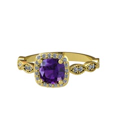 Minimal Tate Yüzük - Ametist ve pırlanta 8 ayar altın yüzük (0.352 karat) #1q9kzji