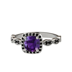Minimal Tate Yüzük - Ametist ve siyah zirkon 14 ayar beyaz altın yüzük #1qcbv01