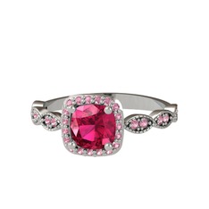 Rodolit garnet ve pembe kuvars 18 ayar beyaz altın yüzük