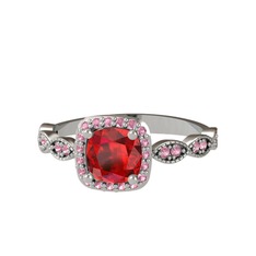 Garnet ve pembe kuvars 18 ayar beyaz altın yüzük
