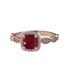 Minimal Tate Yüzük - Kök yakut ve pırlanta 925 ayar rose altın kaplama gümüş yüzük (0.352 karat) #1shois