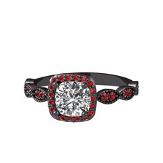 Minimal Tate Yüzük - Swarovski ve garnet 925 ayar siyah rodyum kaplama gümüş yüzük #1t7j0ai