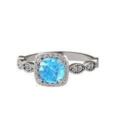 Minimal Tate Yüzük - Akuamarin ve swarovski 18 ayar beyaz altın yüzük #1tyruuv