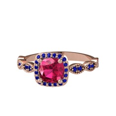 Rodolit garnet ve lab safir 18 ayar rose altın yüzük