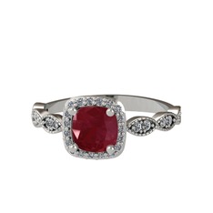 Minimal Tate Yüzük - Kök yakut ve pırlanta 14 ayar beyaz altın yüzük (0.352 karat) #1uc7wb5