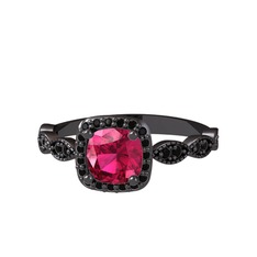 Minimal Tate Yüzük - Rodolit garnet ve siyah zirkon 925 ayar siyah rodyum kaplama gümüş yüzük #1un8k86