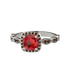 Garnet ve dumanlı kuvars 18 ayar beyaz altın yüzük