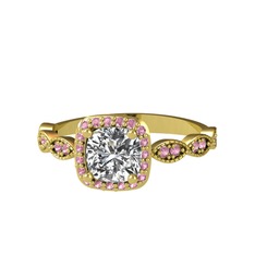 Pırlanta ve pembe kuvars 18 ayar altın yüzük (0.92 karat)