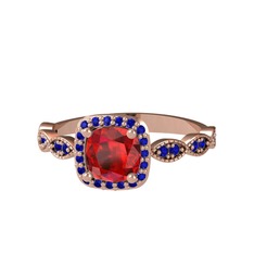Garnet ve lab safir 925 ayar rose altın kaplama gümüş yüzük