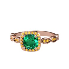 Minimal Tate Yüzük - Yeşil kuvars ve sitrin 14 ayar rose altın yüzük #1w6cb77