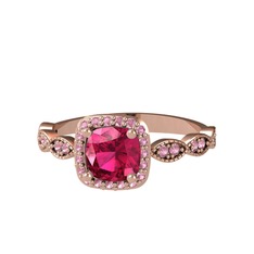 Rodolit garnet ve pembe kuvars 14 ayar rose altın yüzük