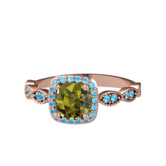 Minimal Tate Yüzük - Peridot ve akuamarin 18 ayar rose altın yüzük #1x5mm6h