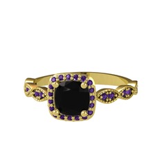 Minimal Tate Yüzük - Siyah zirkon ve ametist 8 ayar altın yüzük #1x6s9xx