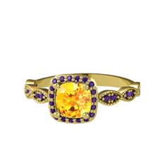 Minimal Tate Yüzük - Sitrin ve ametist 8 ayar altın yüzük #1xs8uia