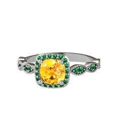 Minimal Tate Yüzük - Sitrin ve yeşil kuvars 8 ayar beyaz altın yüzük #1y2ssve